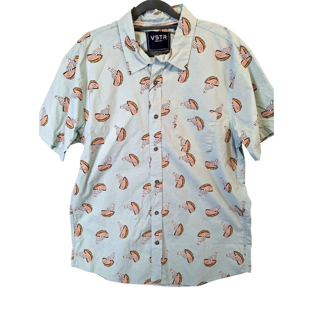 VSTR Shirt Men size XL TACO Skeleton Hand Green Short Sleeve Button Up Whimsical